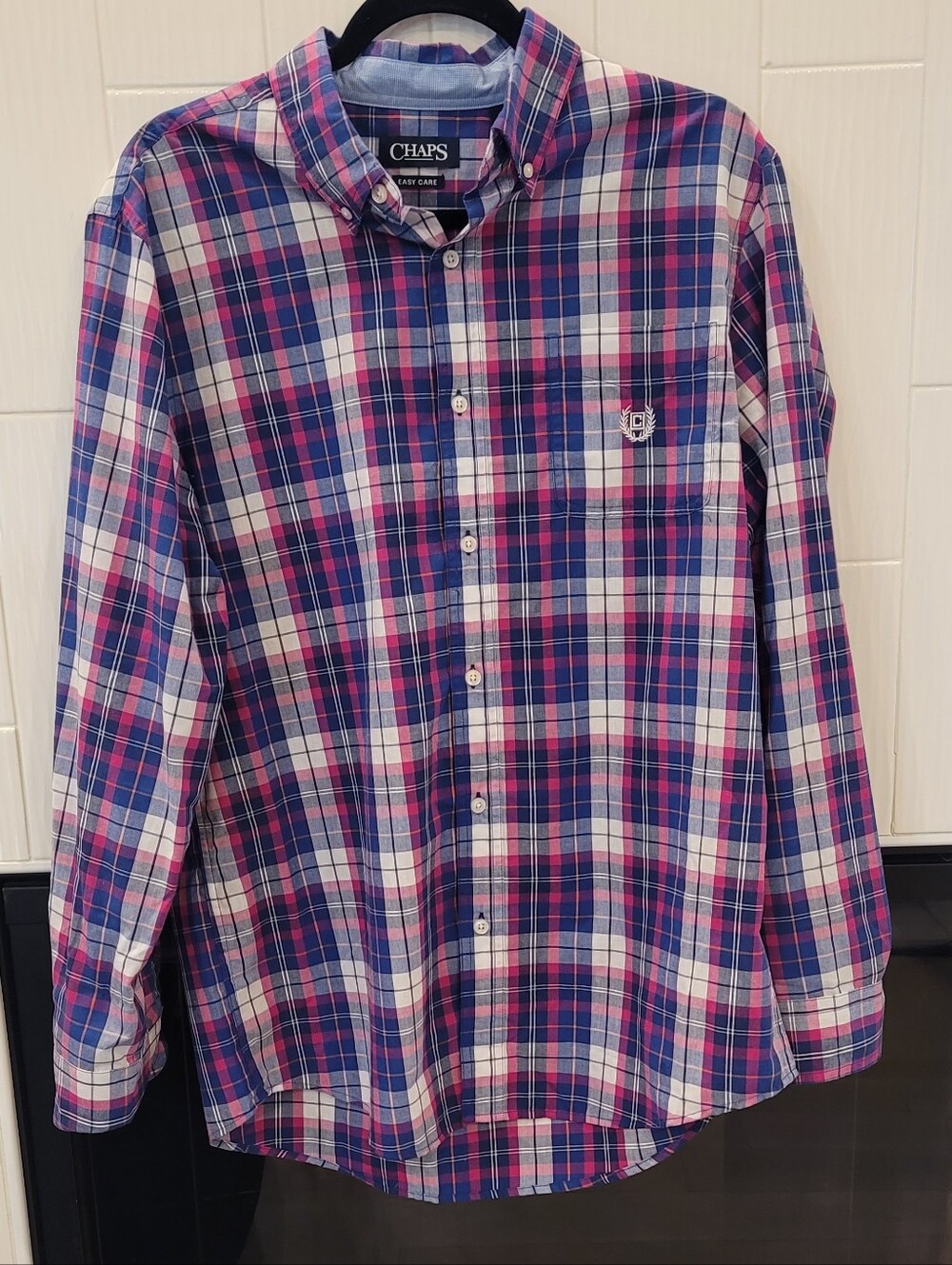 Mens CHAPS Button Up Plaid Shirt Size M